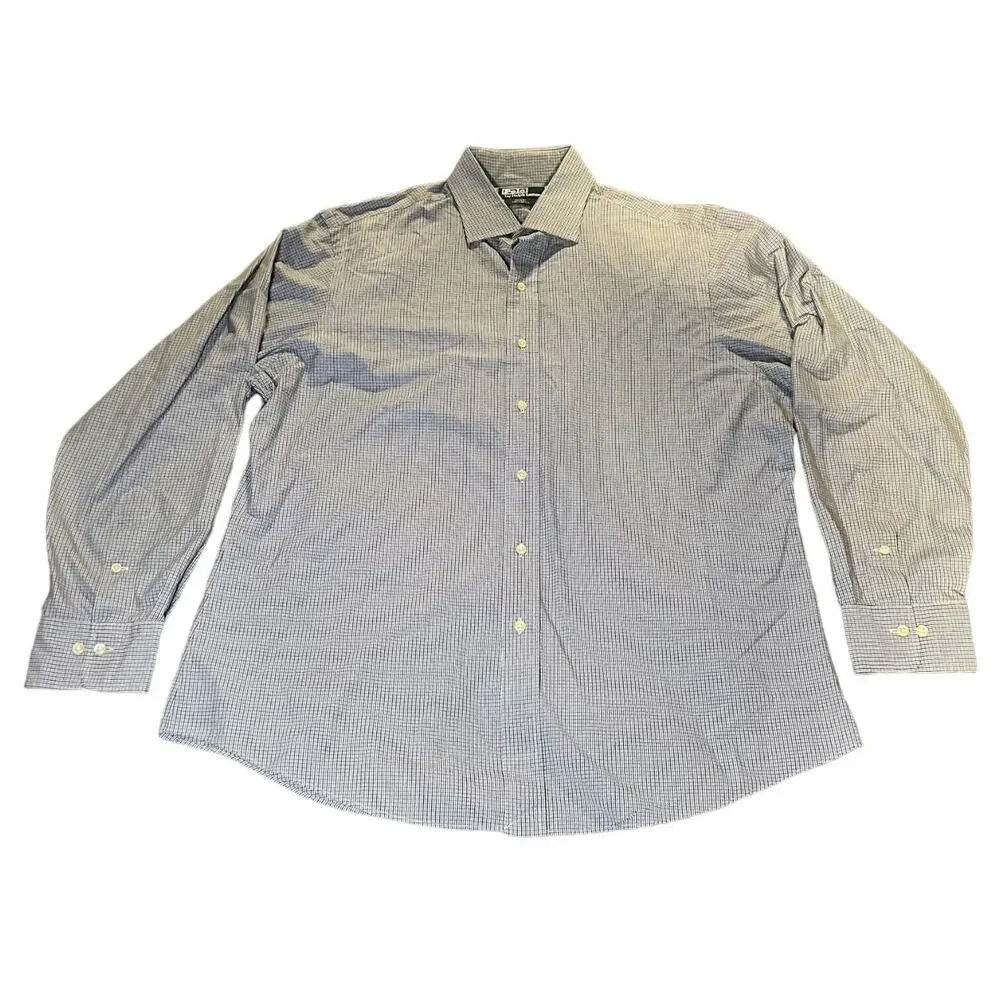 Polo Ralph Lauren‎ Dress Shirt 17 34/35 Regent Custom Fit Button Up Blue Vintage